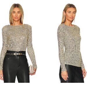 Free People Gold Rush Sequin Long Sleeve Top Gold/Champagne Combo - Large